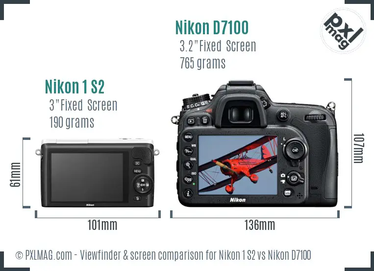 Nikon 1 S2 vs Nikon D7100 Screen and Viewfinder comparison