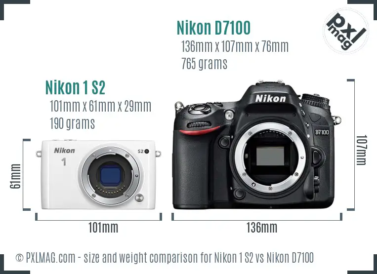 Nikon 1 S2 vs Nikon D7100 size comparison