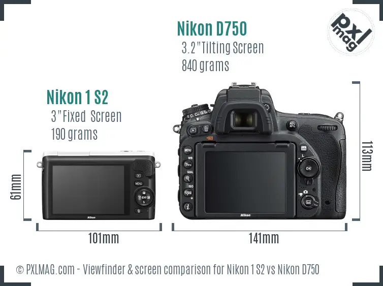 Nikon 1 S2 vs Nikon D750 Screen and Viewfinder comparison