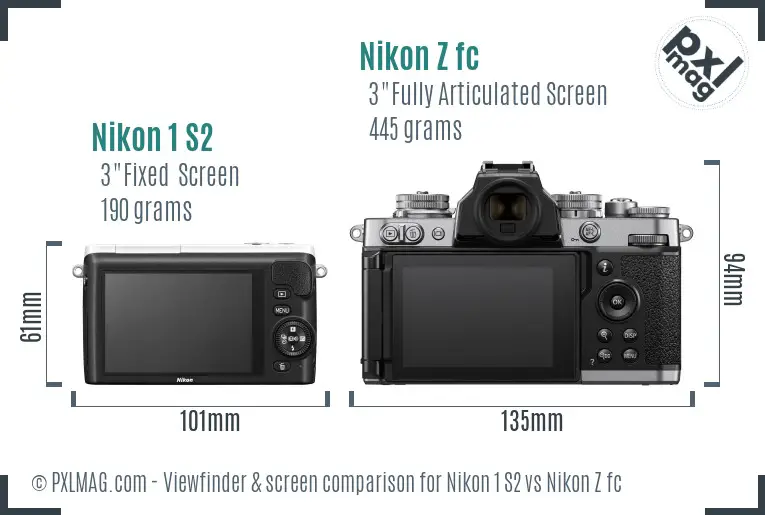 Nikon 1 S2 vs Nikon Z fc Screen and Viewfinder comparison