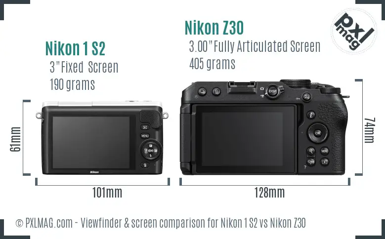 Nikon 1 S2 vs Nikon Z30 Screen and Viewfinder comparison
