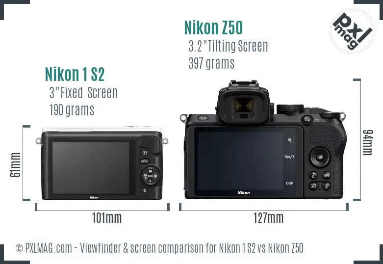 Nikon 1 S2 vs Nikon Z50 Screen and Viewfinder comparison