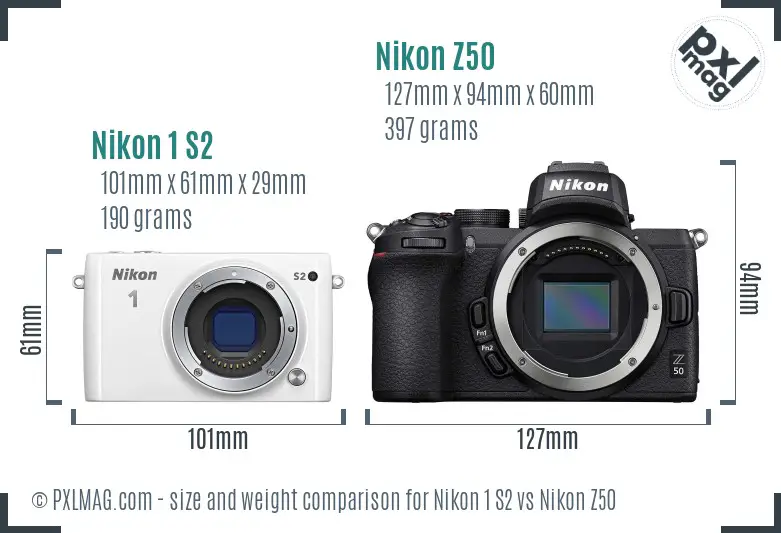 Nikon 1 S2 vs Nikon Z50 size comparison