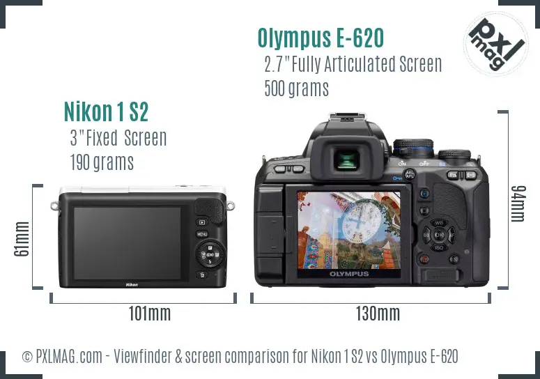 Nikon 1 S2 vs Olympus E-620 Screen and Viewfinder comparison