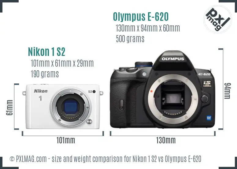 Nikon 1 S2 vs Olympus E-620 size comparison
