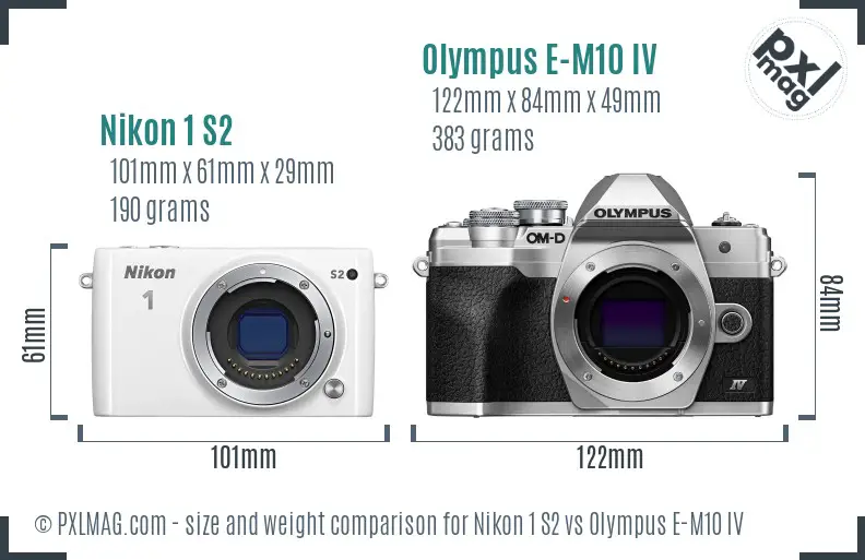 Nikon 1 S2 vs Olympus E-M10 IV size comparison