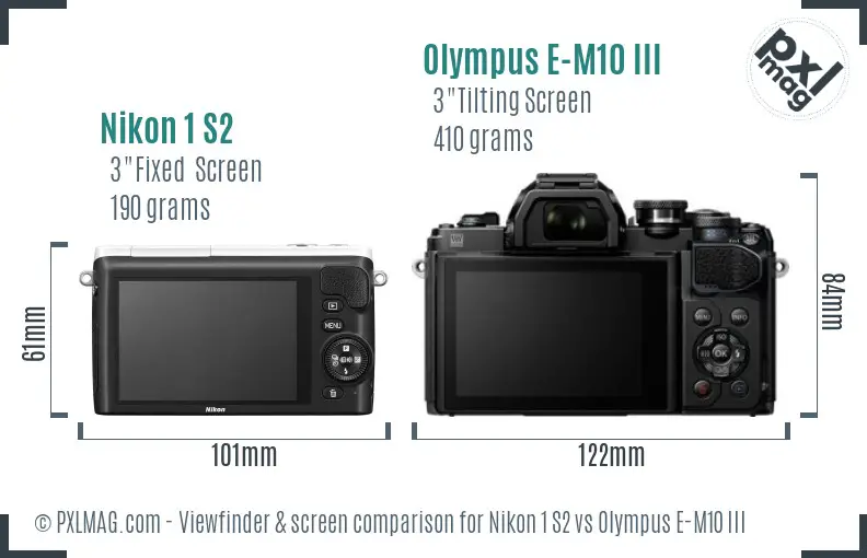 Nikon 1 S2 vs Olympus E-M10 III Screen and Viewfinder comparison