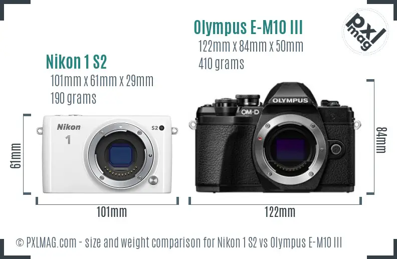 Nikon 1 S2 vs Olympus E-M10 III size comparison