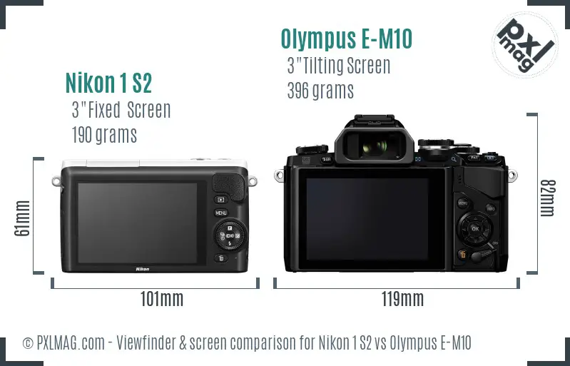 Nikon 1 S2 vs Olympus E-M10 Screen and Viewfinder comparison