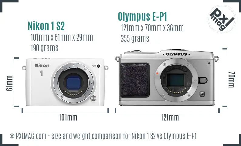 Nikon 1 S2 vs Olympus E-P1 size comparison