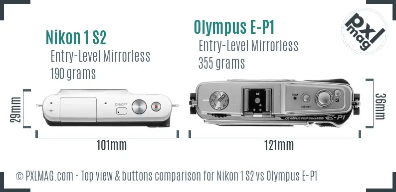 Nikon 1 S2 vs Olympus E-P1 top view buttons comparison