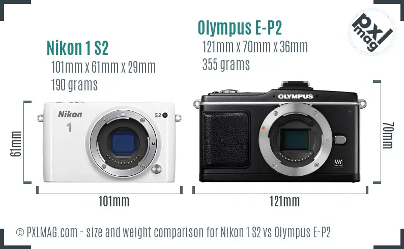 Nikon 1 S2 vs Olympus E-P2 size comparison Nikon 1 S2 vs Olympus E-P2 size comparison