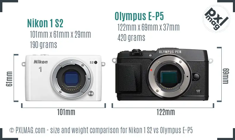 Nikon 1 S2 vs Olympus E-P5 size comparison