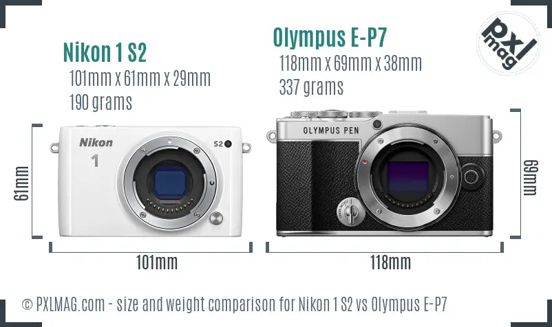 Nikon 1 S2 vs Olympus E-P7 size comparison
