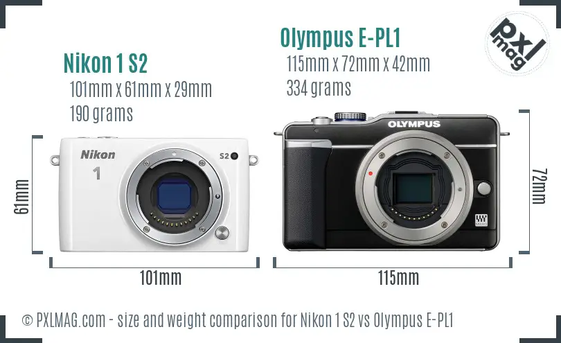 Nikon 1 S2 vs Olympus E-PL1 size comparison