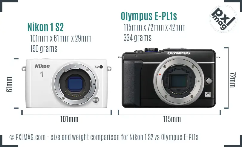 Nikon 1 S2 vs Olympus E-PL1s size comparison