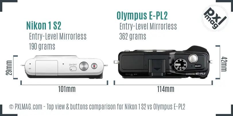 Nikon 1 S2 vs Olympus E-PL2 top view buttons comparison