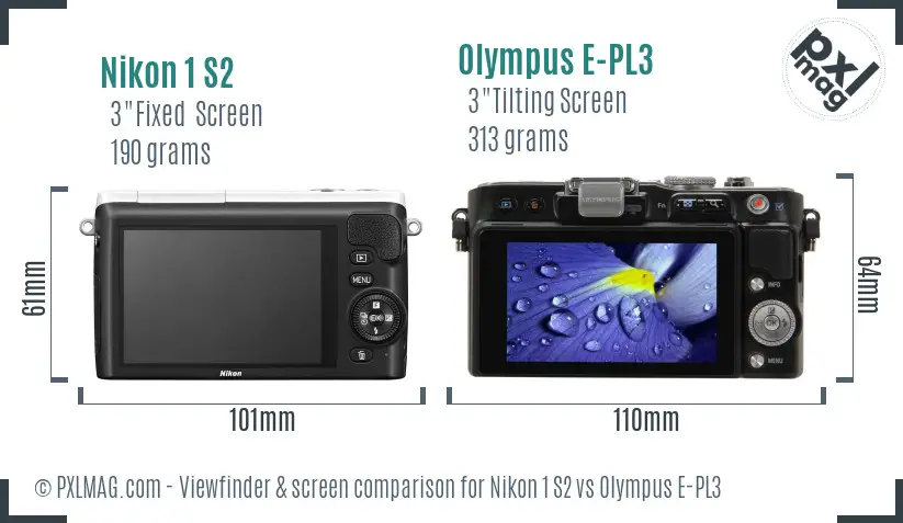 Nikon 1 S2 vs Olympus E-PL3 Screen and Viewfinder comparison