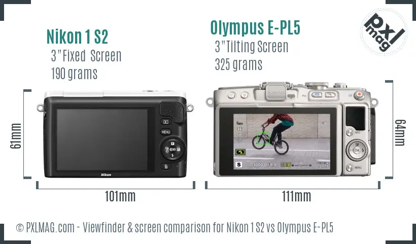 Nikon 1 S2 vs Olympus E-PL5 Screen and Viewfinder comparison