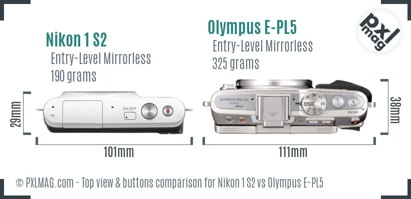 Nikon 1 S2 vs Olympus E-PL5 top view buttons comparison