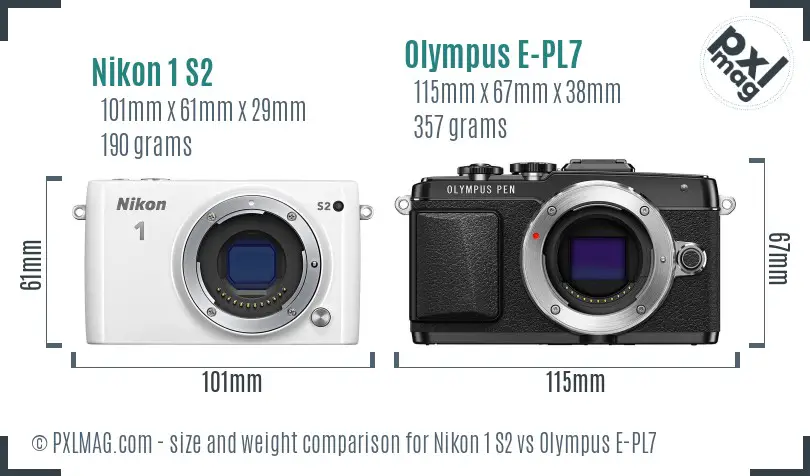 Nikon 1 S2 vs Olympus E-PL7 size comparison
