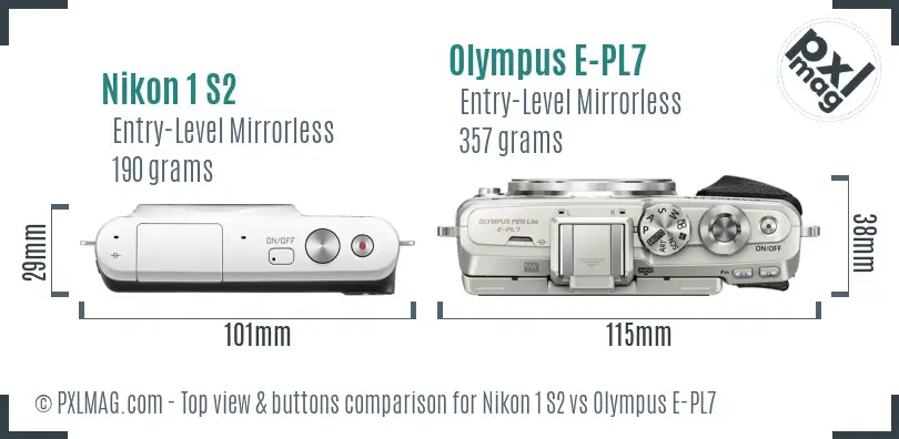 Nikon 1 S2 vs Olympus E-PL7 top view buttons comparison
