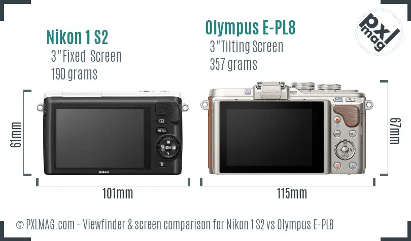 Nikon 1 S2 vs Olympus E-PL8 Screen and Viewfinder comparison