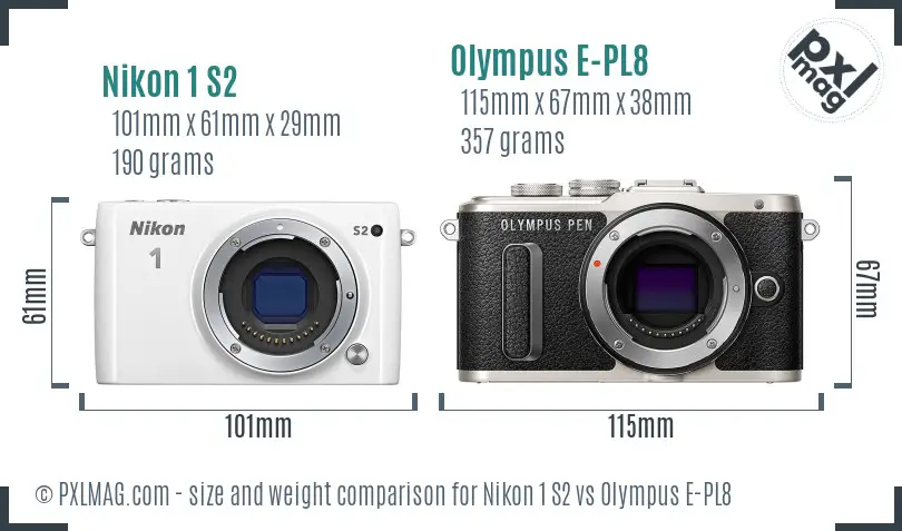 Nikon 1 S2 vs Olympus E-PL8 size comparison