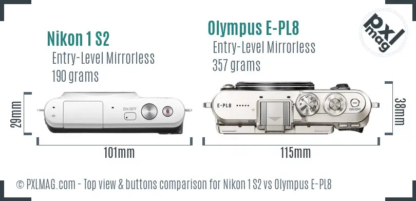 Nikon 1 S2 vs Olympus E-PL8 top view buttons comparison