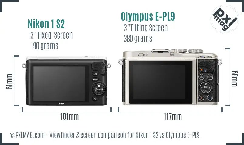 Nikon 1 S2 vs Olympus E-PL9 Screen and Viewfinder comparison