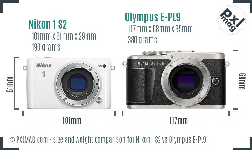 Nikon 1 S2 vs Olympus E-PL9 size comparison