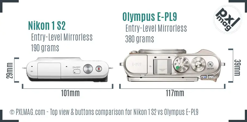 Nikon 1 S2 vs Olympus E-PL9 top view buttons comparison