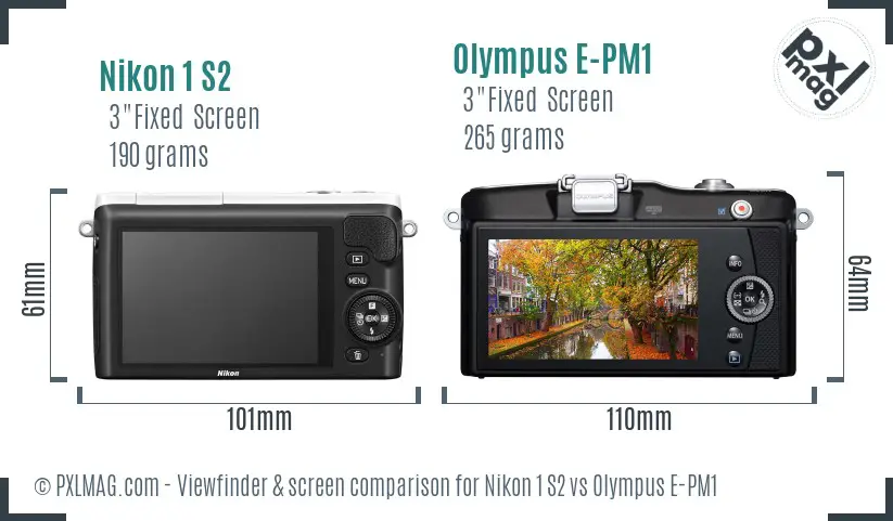 Nikon 1 S2 vs Olympus E-PM1 Screen and Viewfinder comparison