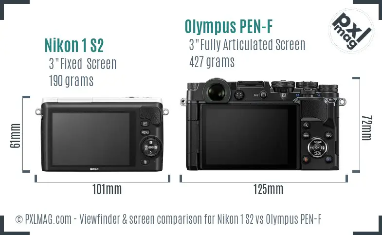 Nikon 1 S2 vs Olympus PEN-F Screen and Viewfinder comparison