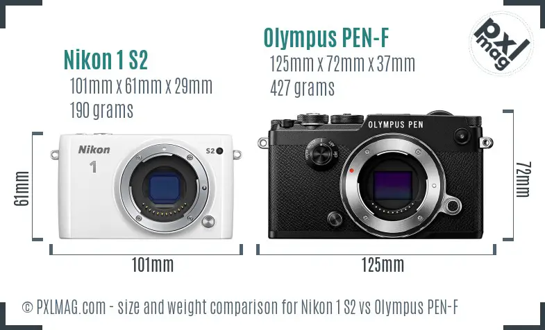 Nikon 1 S2 vs Olympus PEN-F size comparison