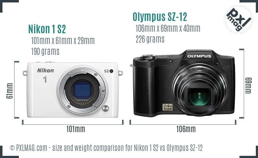 Nikon 1 S2 vs Olympus SZ-12 size comparison