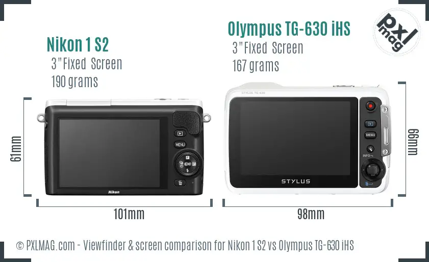 Nikon 1 S2 vs Olympus TG-630 iHS Screen and Viewfinder comparison