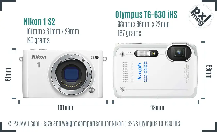 Nikon 1 S2 vs Olympus TG-630 iHS size comparison