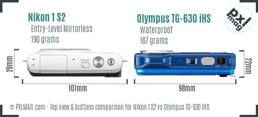 Nikon 1 S2 vs Olympus TG-630 iHS top view buttons comparison