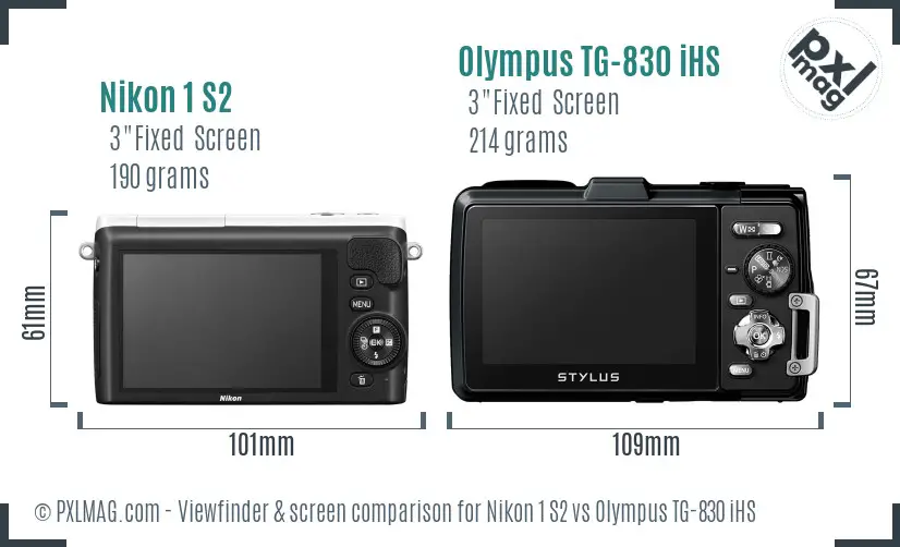 Nikon 1 S2 vs Olympus TG-830 iHS Screen and Viewfinder comparison