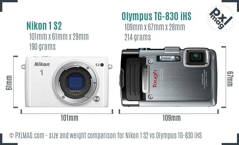 Nikon 1 S2 vs Olympus TG-830 iHS size comparison
