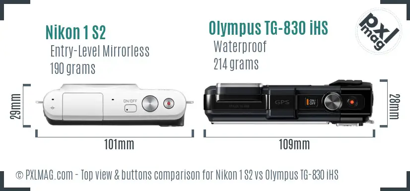 Nikon 1 S2 vs Olympus TG-830 iHS top view buttons comparison
