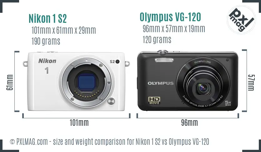 Nikon 1 S2 vs Olympus VG-120 size comparison