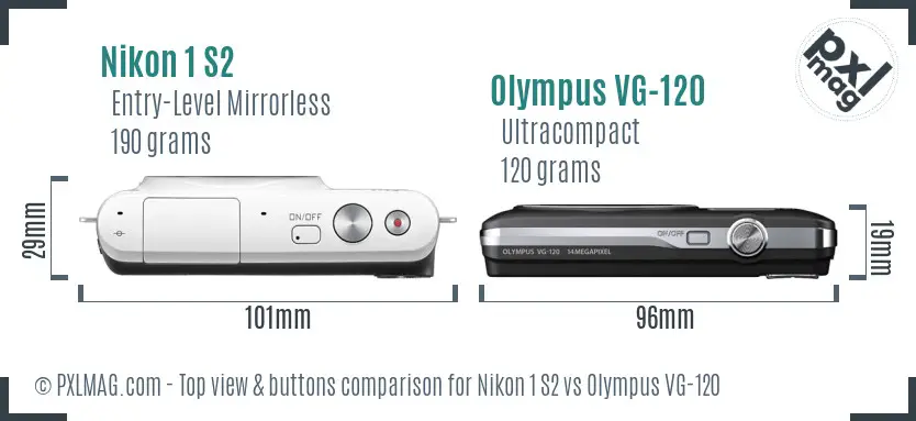 Nikon 1 S2 vs Olympus VG-120 top view buttons comparison
