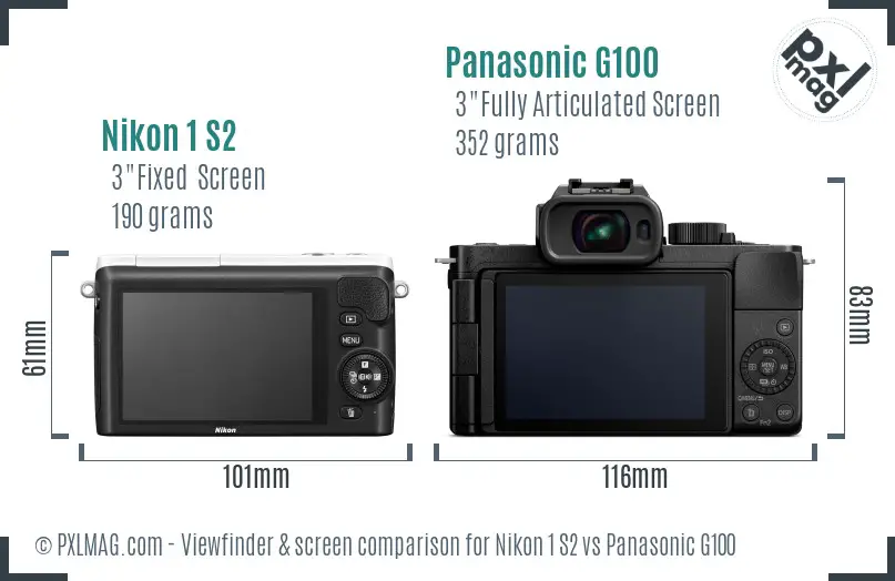 Nikon 1 S2 vs Panasonic G100 Screen and Viewfinder comparison