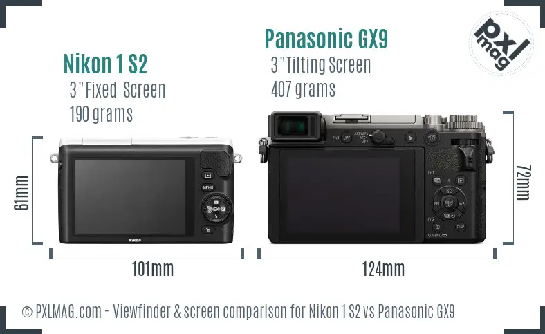 Nikon 1 S2 vs Panasonic GX9 Screen and Viewfinder comparison