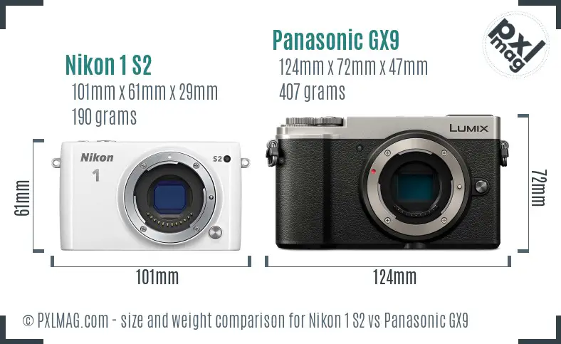 Nikon 1 S2 vs Panasonic GX9 size comparison
