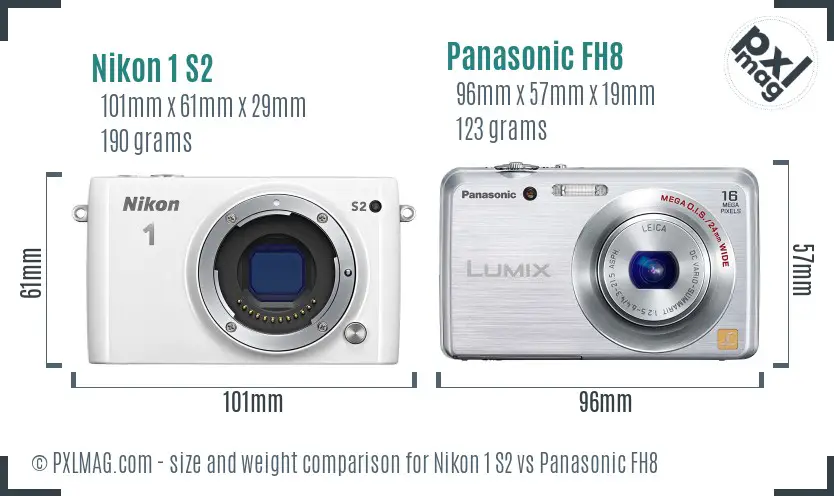 Nikon 1 S2 vs Panasonic FH8 size comparison