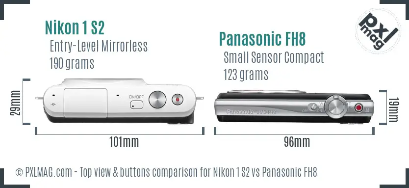 Nikon 1 S2 vs Panasonic FH8 top view buttons comparison