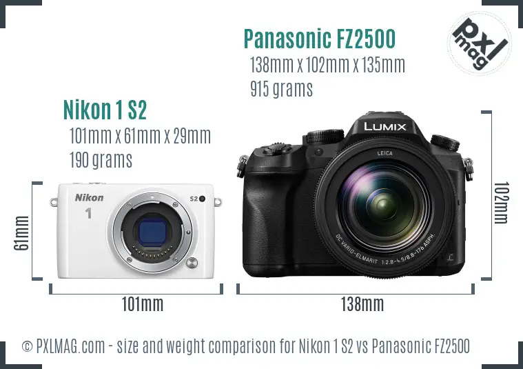 Nikon 1 S2 vs Panasonic FZ2500 size comparison